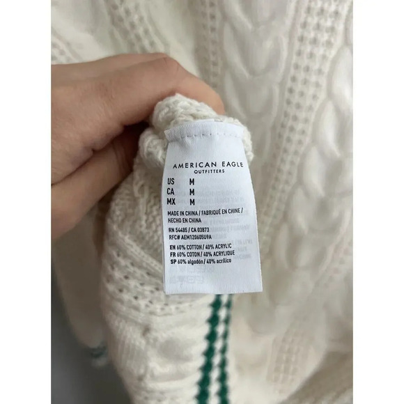 American Eagle Outfitters Cream Cable Knit Sweater Size Medium Cotton Blend Wm’s - Picture 5 of 7
